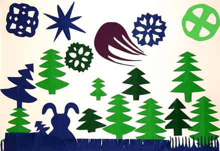 новогодние поделки для детей, аппилкация, еловый лес, зимние поделки,podelki k novomu godu